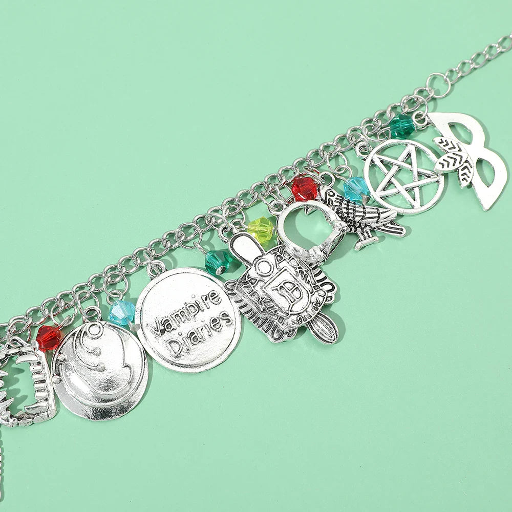 TV The Vampire Diaries Pendants Bangle Bracelet Mask Pentagram Link Chain Bracelets for Women Halloween Accessories