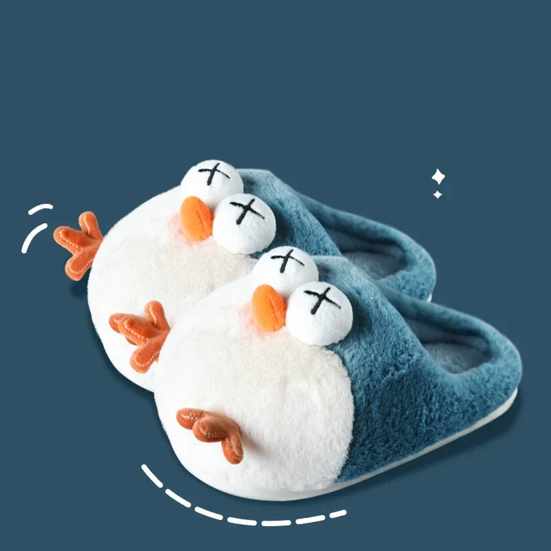 Women's Home Slippers Cute Cartoon Bird Cotton Slippers Winter Warm and Anti Slip Slippers