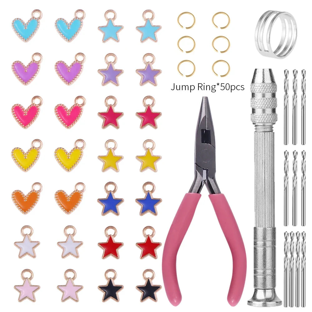 Nail Dangle Charm Piercing Tool kit about 900Pcs 6mm Jump Rings Metal Punk Design Piercing Nail Charms For DIY Nail Art Decor