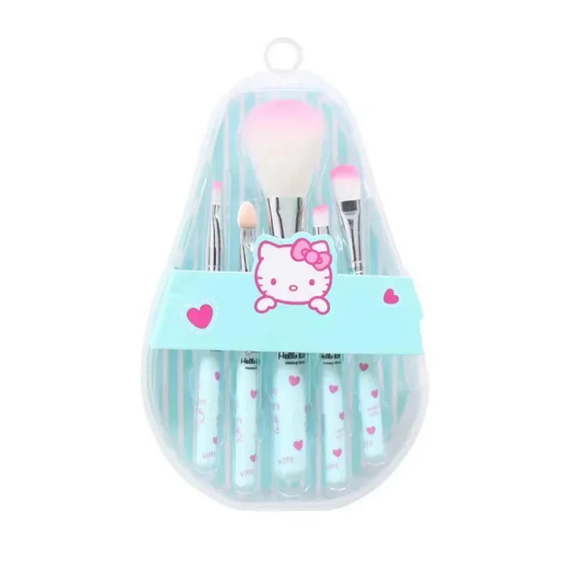 5pcs Sanrios HelloKitty Makeup Brush Makeup Eye Shadow Brush Set Portable Tin Box Eye Shadow Blush Beauty Tool Travel Convenient