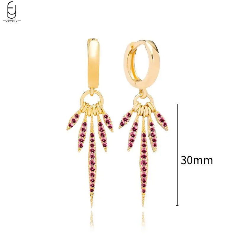 925 Sterling Silver Needle Rose Red Crystal Stud Earrings For Women Water Drop/Heart Pendant Gold Earrings Fashion Jewelry Gifts