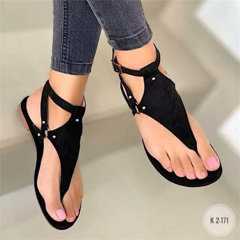 Women's Sandals 2022 Summer New Outdoor Sexy Beach Solid Color Flip Flops Fashion Pinch Toe Buckle Casual Sandalias De Mujer