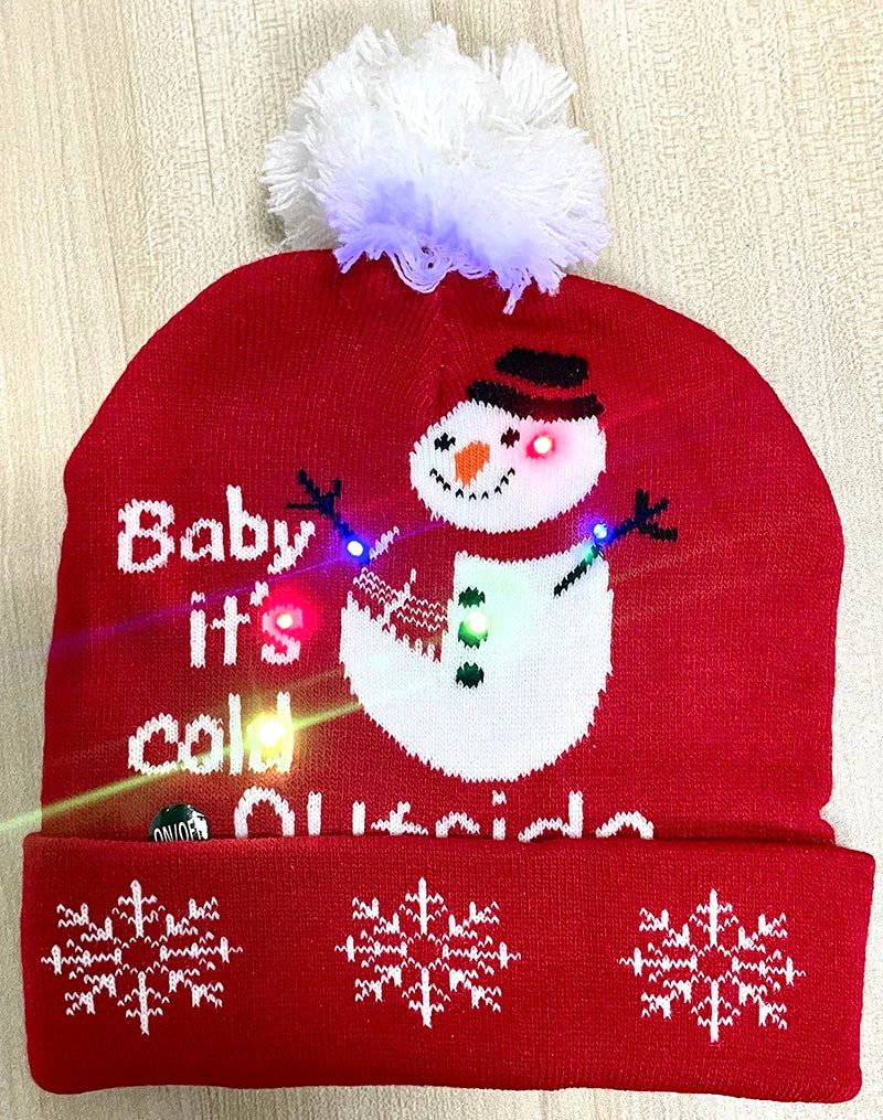 LED Christmas Hat Creative Flashing Led Light Knitted Hat Snowman Winter Warm Color Knitted Cap Christmas Gift