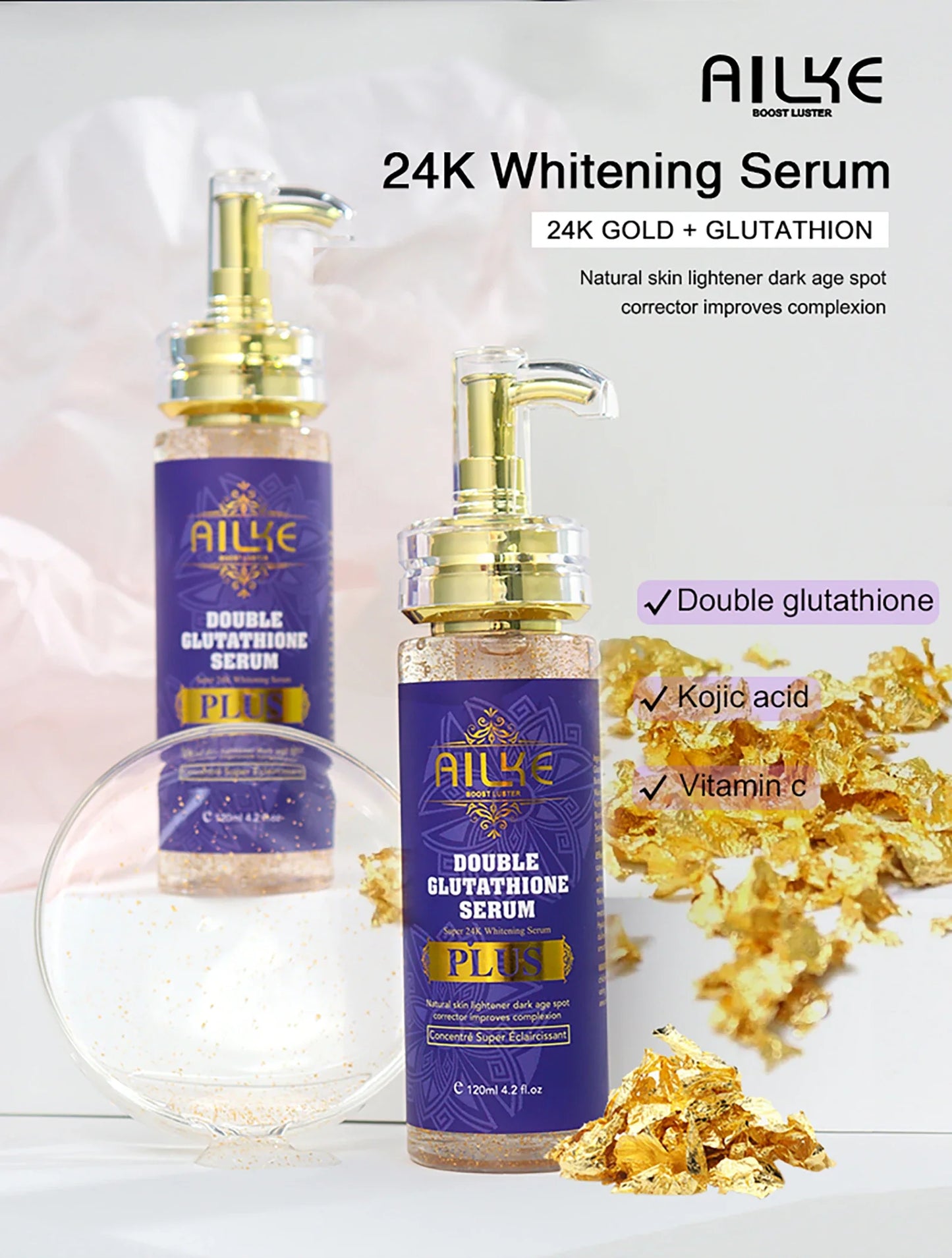 AILKE Double Glutathione Plus Moisturizing Hydrating Body & Skin Whiten Lotion, Bleaching Lotion for Women & Men With Pump