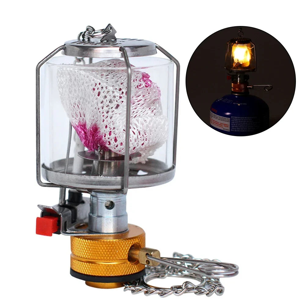 1 Set Gas Lamp Outdoor Camping Lantern Tent Lamp Hanging Glass Lamp Portable Adjustable Valve Gas Lantern For Camping Fishing