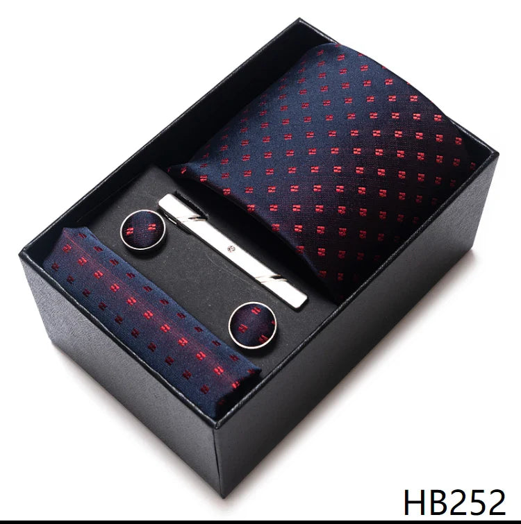 8 cm Wide Tie Sets Blue Solid Men's Neck Tie Handkerchief Cufflinks Clip Gift Silk Handmade