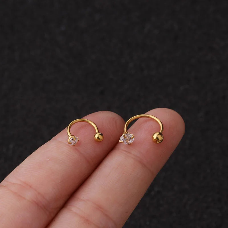 2Pcs Stainless Steel Crystal CZ Tragus Piercing Helix Studs Earrings For Women Girls Hoop Nose Ring Body Piercing Jewelry