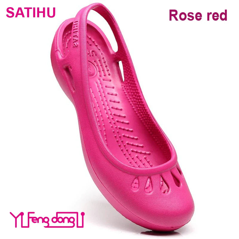 Self shipped Satihu Summer New Lightweight Anti Slip Hole Shoes  Clog For Women's Flat Bottom Sandals Nurse Outdoor Beach Jelly