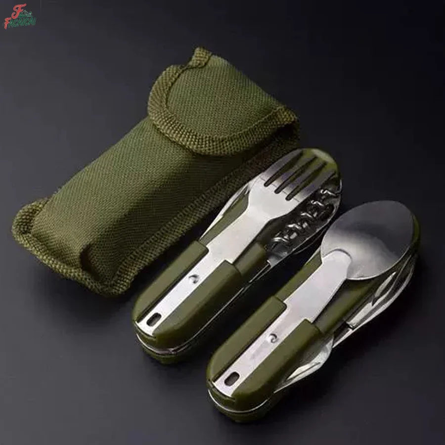 Camping Gear 5-in-1 Stainless Steel Travel Set, Multifunctional Folding Outdoor Utensils