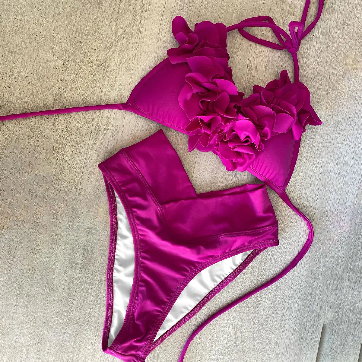 3D Flower Bikini Set  Low Waist Swimwear , Women Solid , Sexy Beach Wear Female.