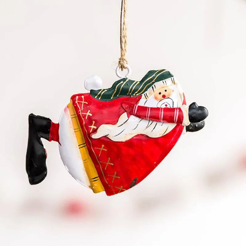 Retro Metal Xmas Tree Embellishment Welcome Door Hanging Pendants Santa Claus Cartoon Angel Doll Drop Ornaments Christmas Decor