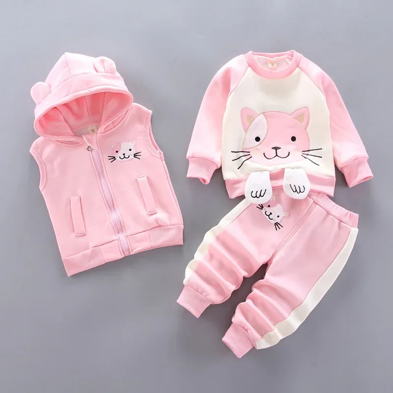 3Pcs Set Children Clothing Thicken Warm Hooded Outwear Children Sets Three-Piece Outfits Toddler Costume Suit Kids Clothes