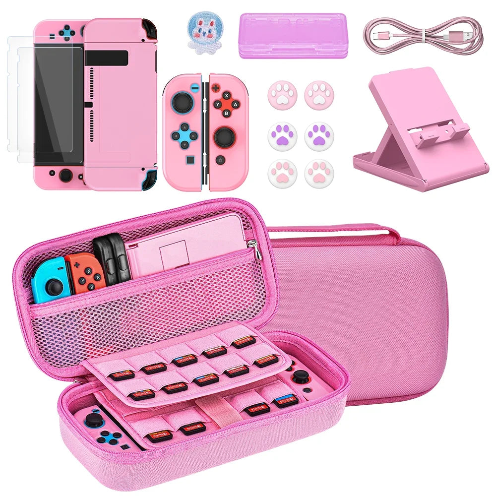 Switch Storage Bag 16 in 1 Switch Console Accessory With Switch Carry Case, Protective Case, Screen Protector Adjustable Stand