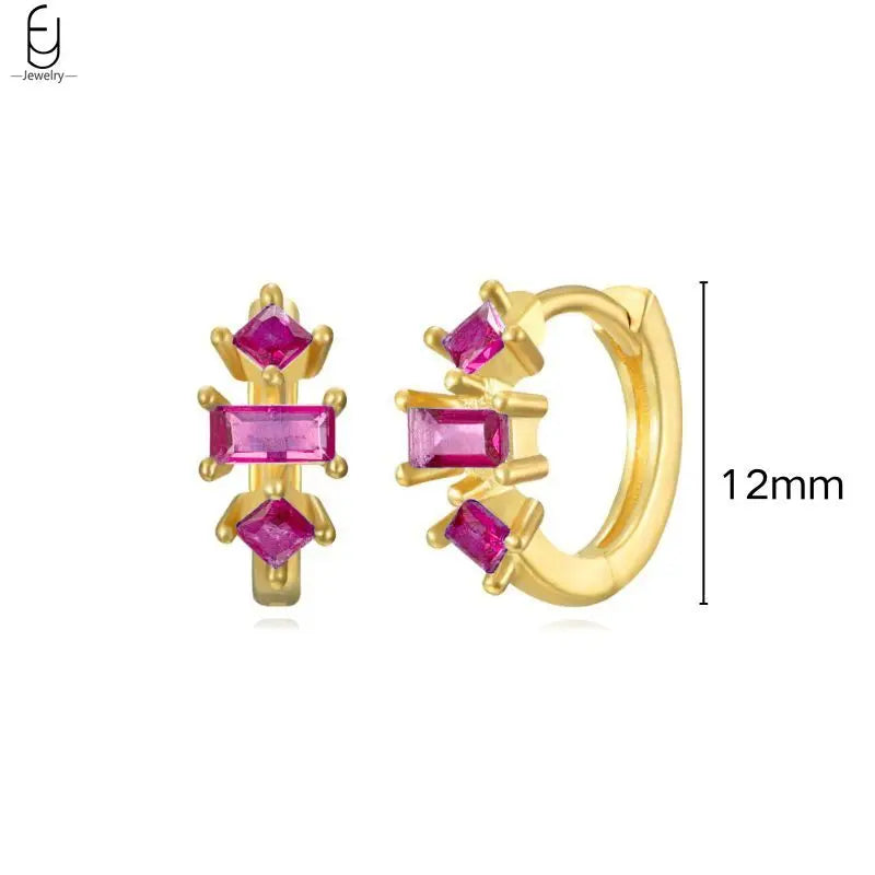 925 Sterling Silver Needle Rose Red Crystal Stud Earrings For Women Water Drop/Heart Pendant Gold Earrings Fashion Jewelry Gifts