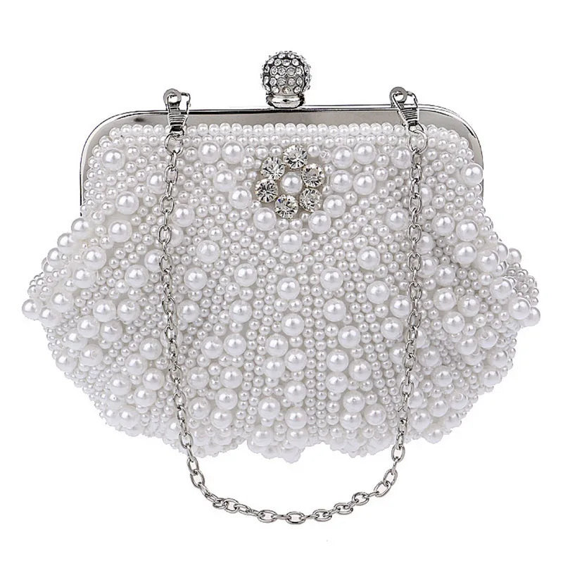 SEKUSA Beded women evening bags diamonds shell lady small day clutches party dinner wedding bridal hollow pearl handbags purse