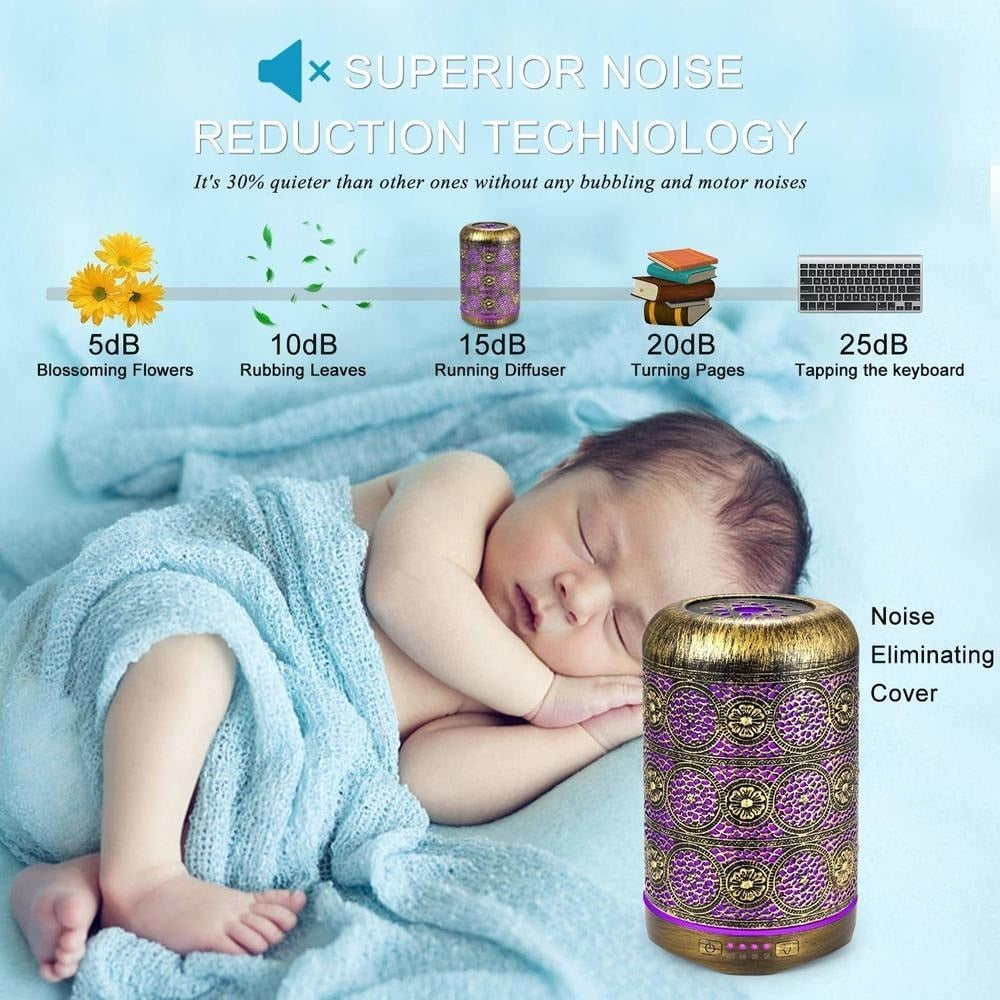 Metal Aromatherapy Machines 260ml Essential Oils Diffuser Air Humidifier 7 Colors Night Light Auto Shut Off Timer Office Bedroom