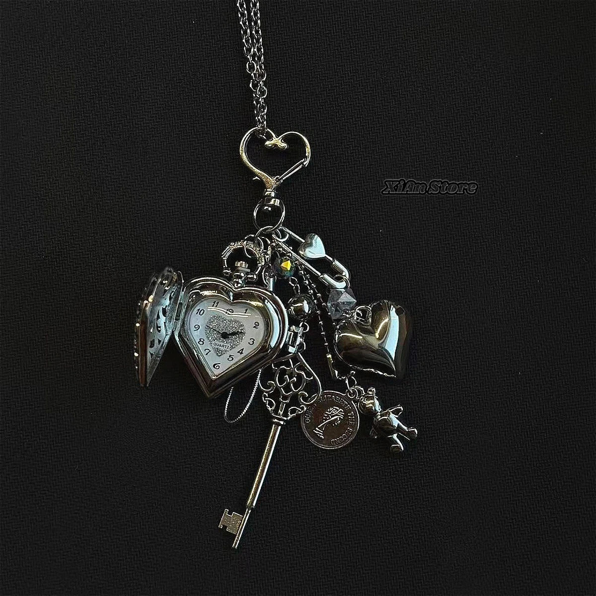 Original Hollow Heart Pocket Watch Chain Keychain Design Steampunk Clock Vintage Necklace Pendant Jewelry Watch Men Women Gift