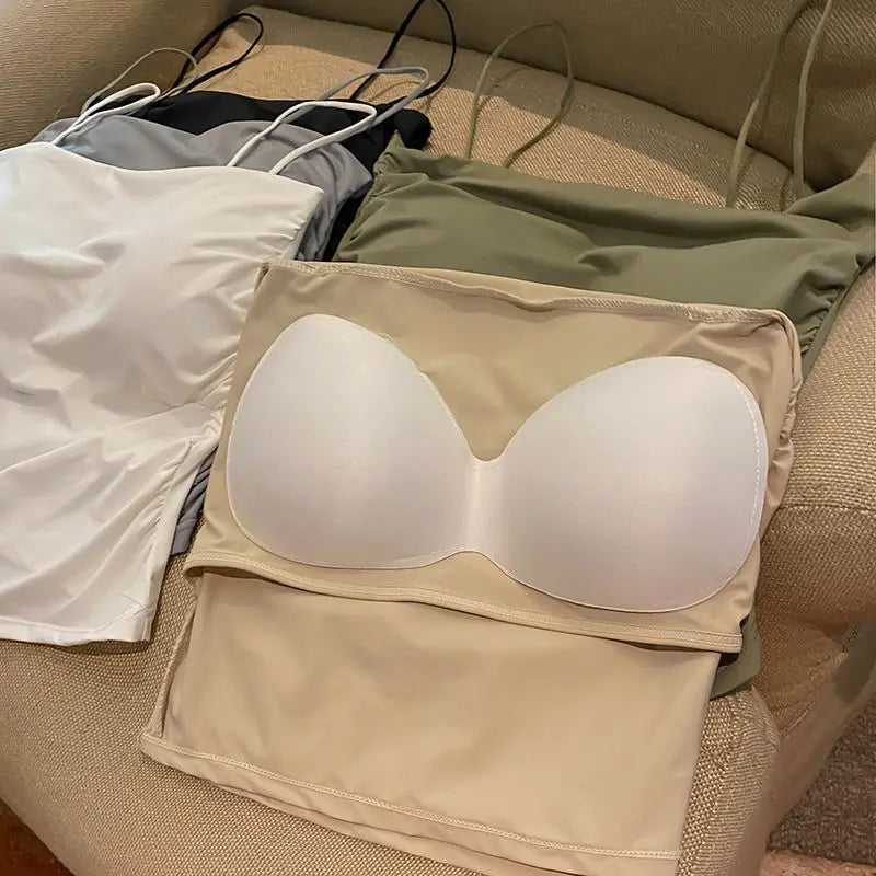 Summer Ice Silk Camisole Women's Chest Pad Anti-light Bottoming Beautiful Back Underwear Short Top Can Be Worn Outside Wholesale