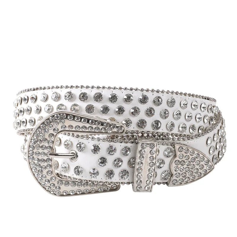 Decorative Women's Belt BB Simon Diamond Fashion Western Belt Full Diamond Embedding PU Wide Crystal Diamond Be