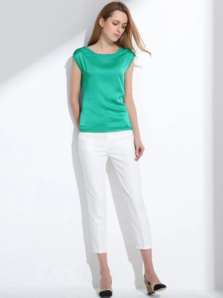 Summer Women Blouses 2023 New Casual Chiffon Silk Blouse Slim Sleeveless O-neck Blusa Feminina Tops Shirts Solid 6 Color  Y048