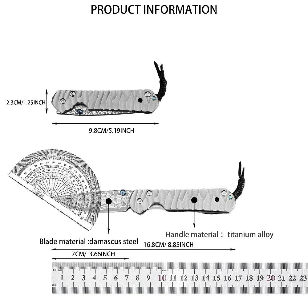 New Style Outdoor Pocket Folding Knife Damascus Steel Blade Titanium Alloy Handle Portable Knives Peeling Tool Jungle Knives