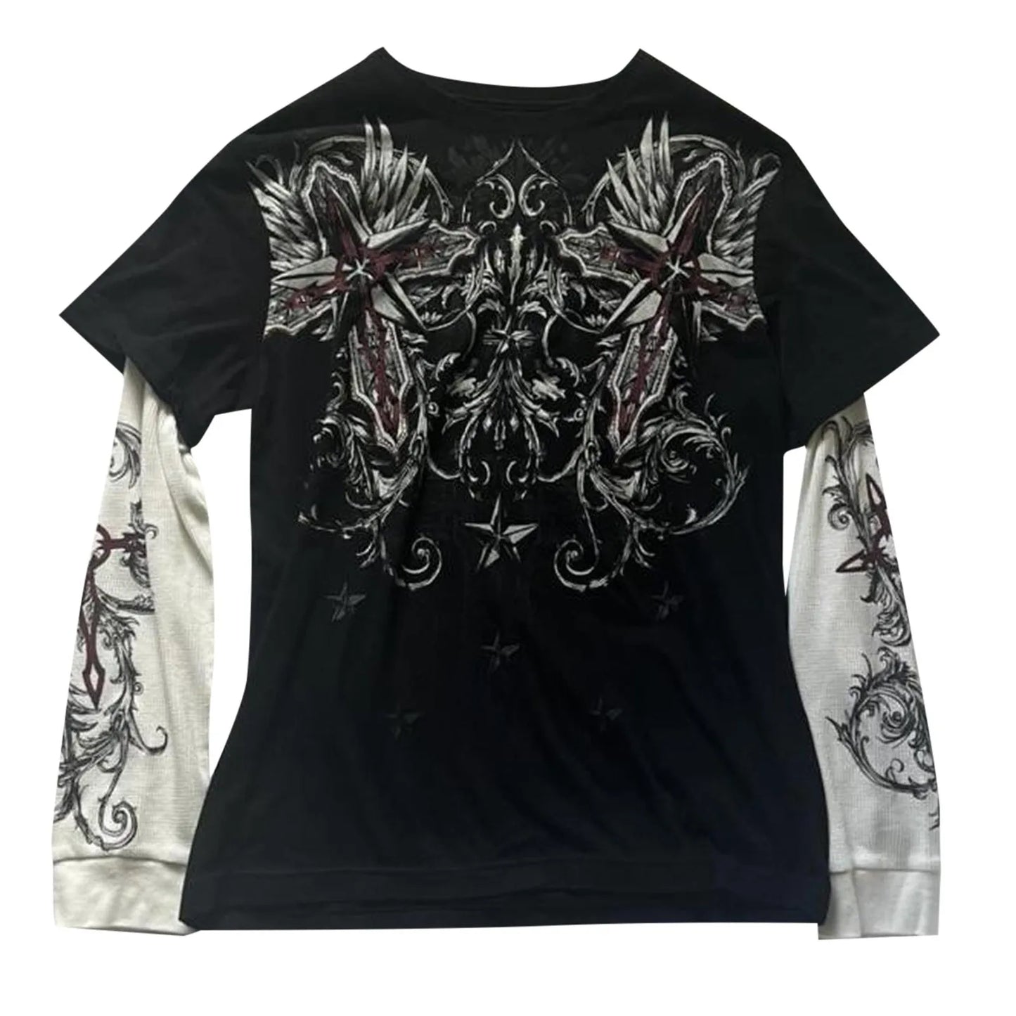 Womens Long Sleeve Y2k T-Shirt Grunge Graphic T Shirts Round Neck Harajuku Gothic Vintage Floral Print Tees Tops