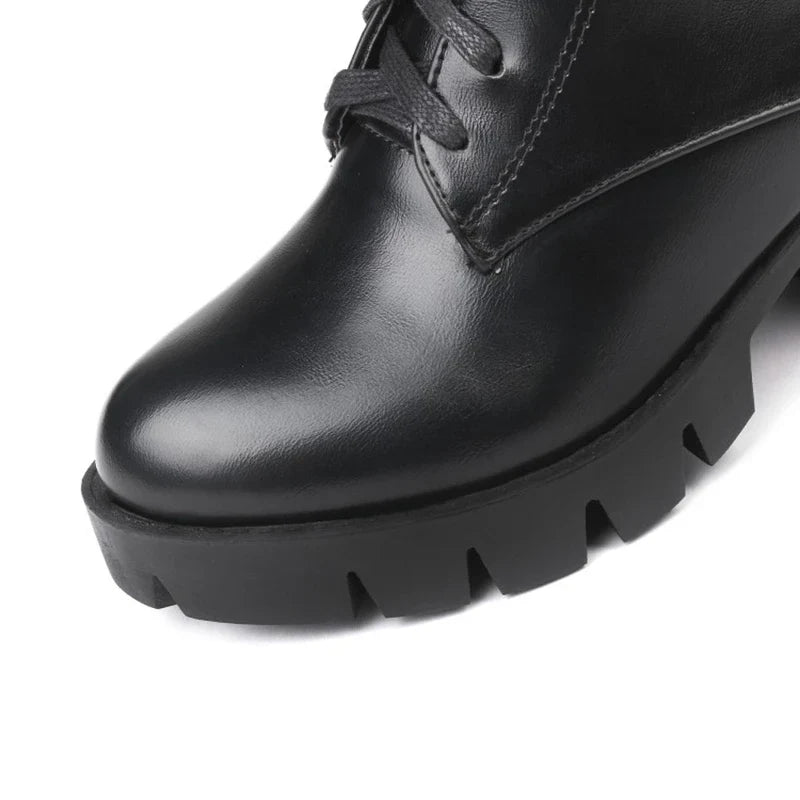 SIMLOVEYO Rubber Lace Up Black Autumn Chunky Boots big size 46 Ankle Boots Women Platform Shoes Ladies shoes women shoes Hot