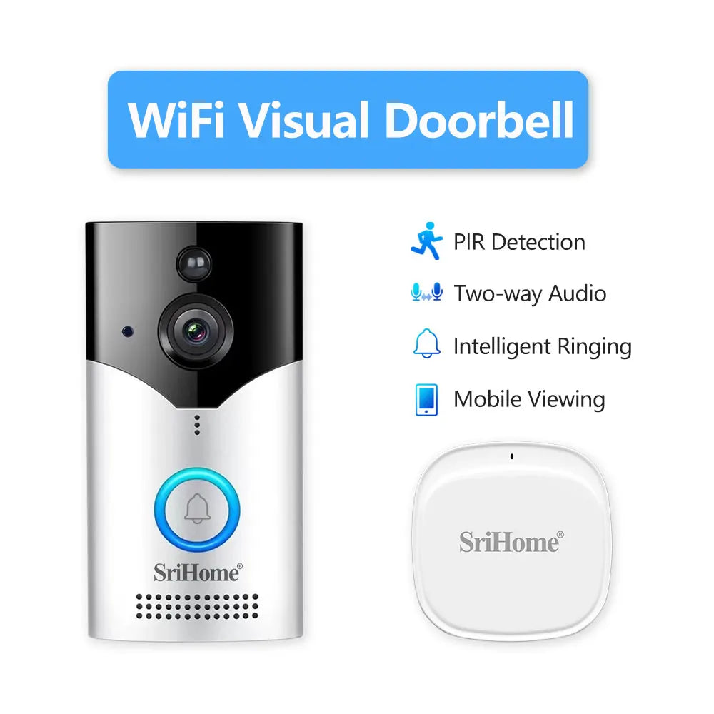 Srihome SH054 5Inch Screen 4MP 1440p Wireless WIFI Doorbell Solar IP Camera Kit Video Door Phone Visual Door Viewer Camera