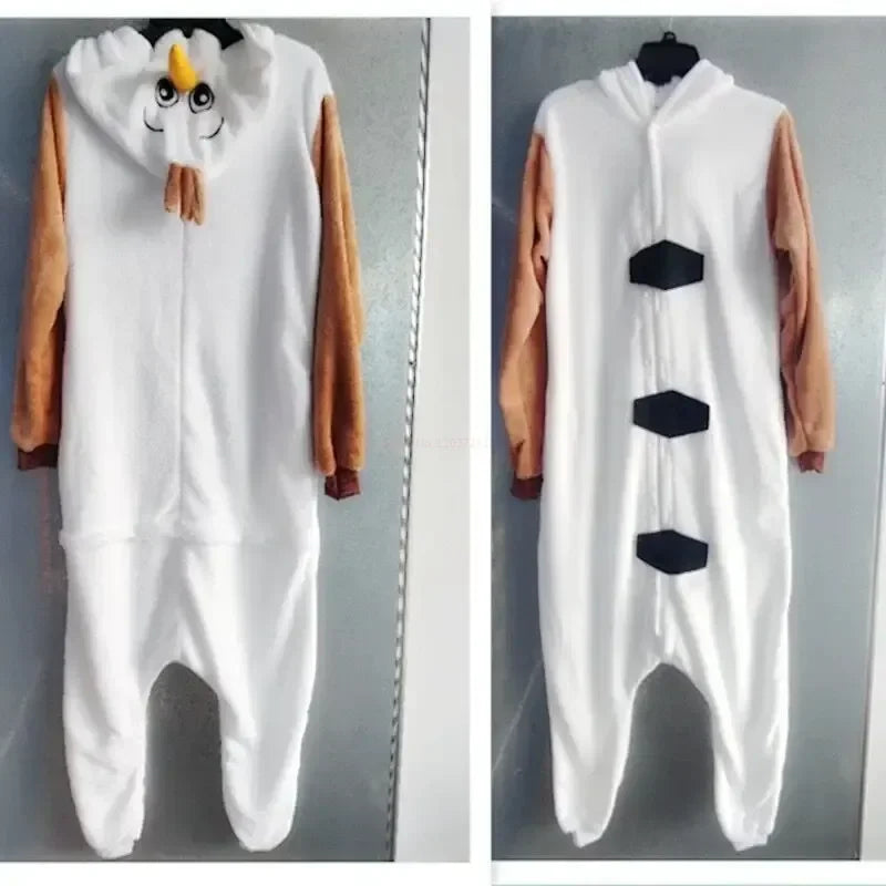 Disney Frozen Olaf Snowman Cosplay Costume Anime Adult Pajamas White Jumpsuit Party Dress Fleece Cartoon Sleepwear