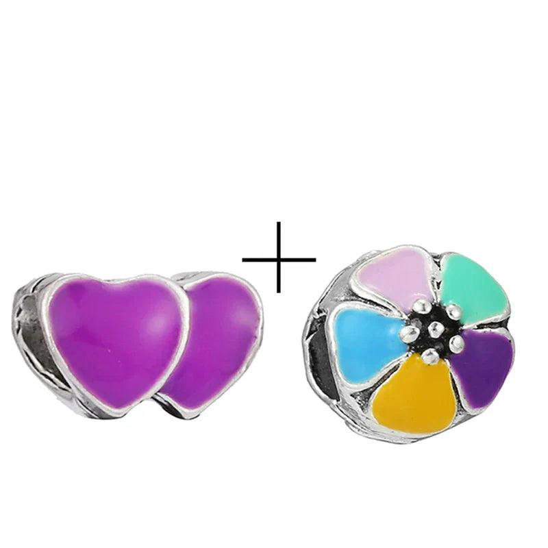 BRACE CODE 2Pcs/Lot Pan Spring New Purple Charm Love Floral Diy Beads Pendant Making Men's Women's Children's Fine Bracelets
