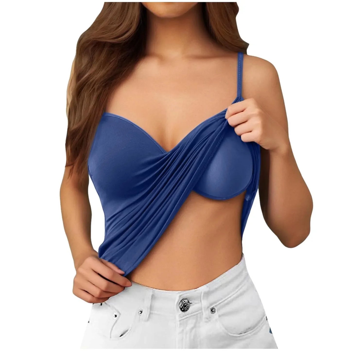 Plus Size Lace Tops For Women Casual Basic Solid Color Camisole Top Built In Bra Spaghetti Strap Womens V Neck Vest Summer