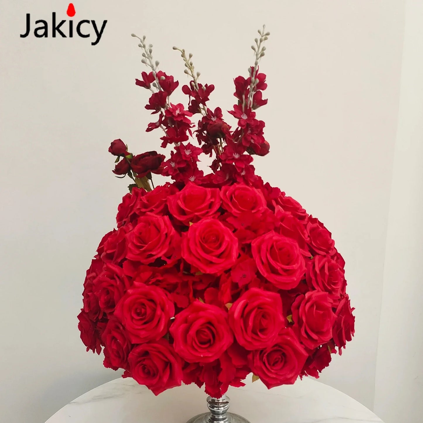 Red White Customized Artificial Rose Delphinium 50cm Flower Ball Wedding Decor Table Centerpieces Flower Decor Event Road Props