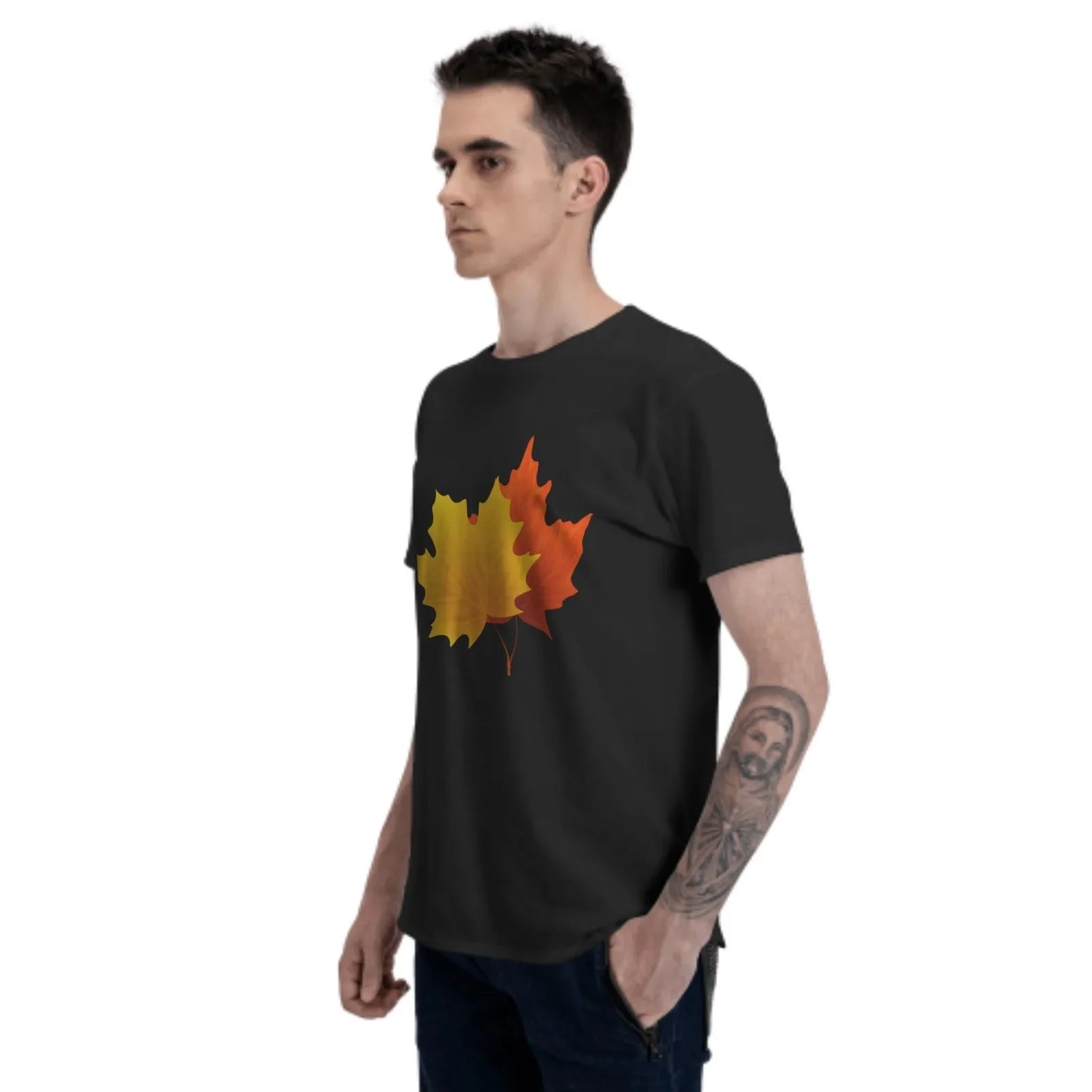 Fall Maple T-Shirt for Men Cotton 100% Women Summer Tops Fashion Casual Round Collar Short-Sleeve Leaf Couple Tees