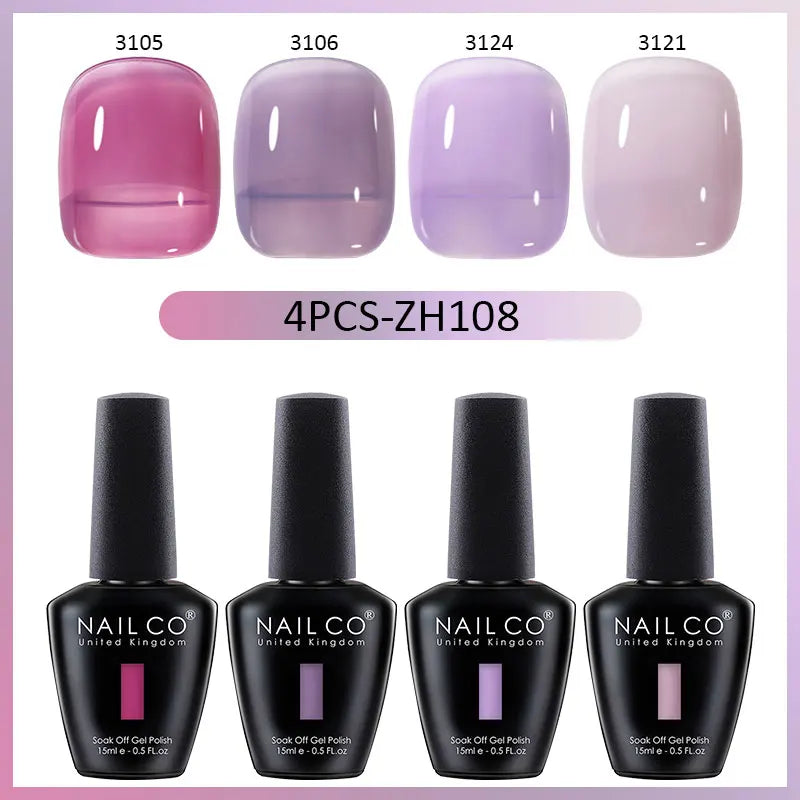 NAILCO 4pcs 15ml Autumn Winter Translucent Color Gel Nail Polish Jelly UV Nails Gel Polish Kit Esmalte Paint Nail Art