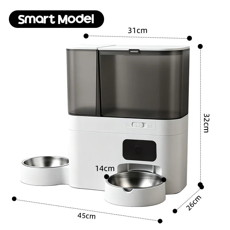 Pet Food and Water Dispenser 5L+3L Button WiFi Camera Tuya APP Automatic Smart Cat Feeder for Cats Dogs Stainless Steel Bowl