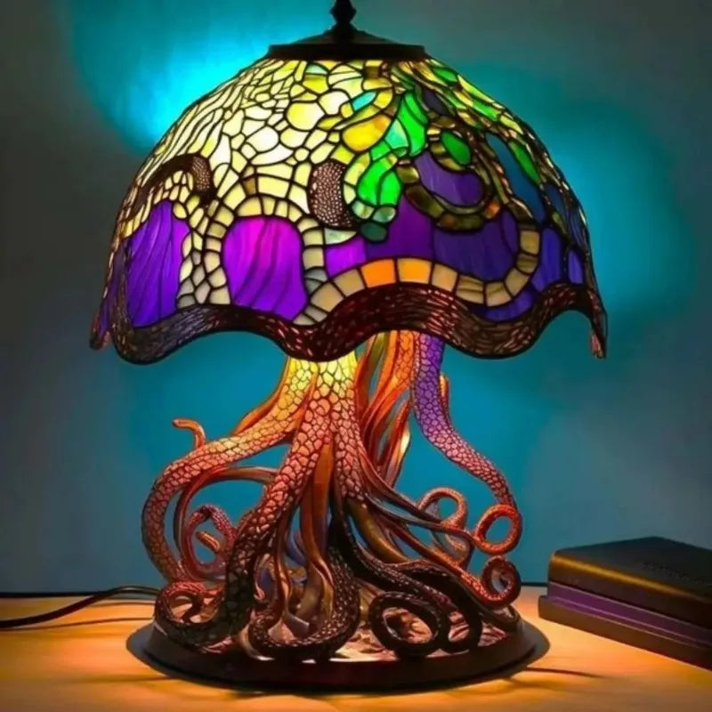 Illusionary Mushroom Table Lamp Colored Resin Plant Flower Series Snail Octopus Creative Color Bedside Retro Night Light