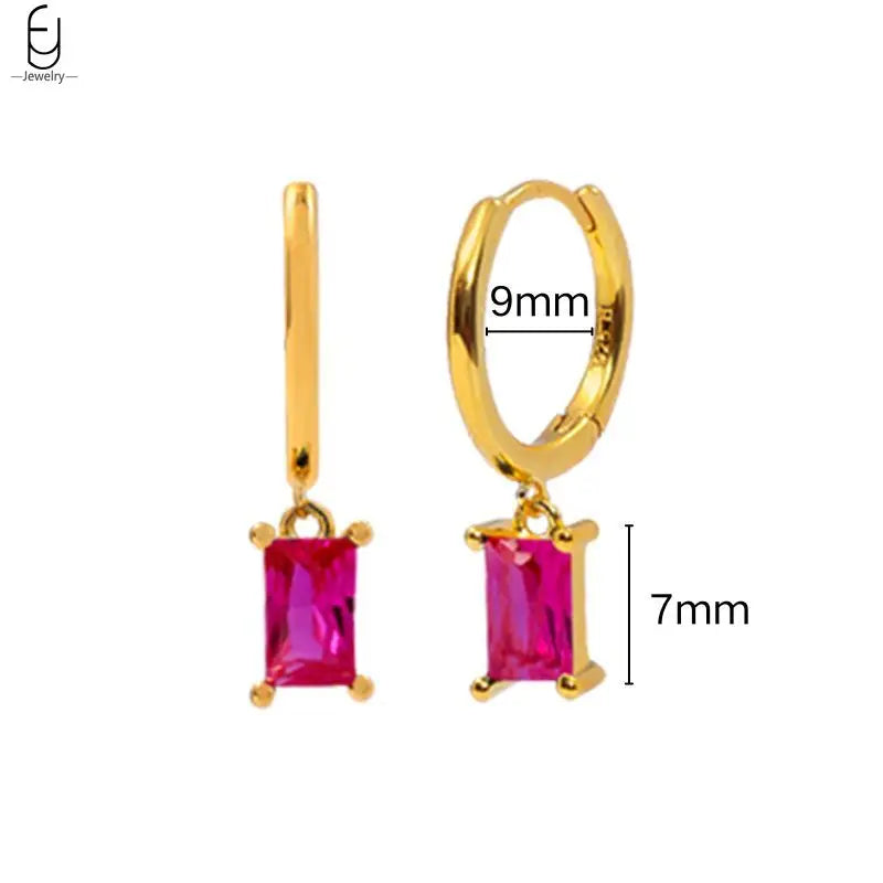 925 Sterling Silver Needle Rose Red Crystal Stud Earrings For Women Water Drop/Heart Pendant Gold Earrings Fashion Jewelry Gifts