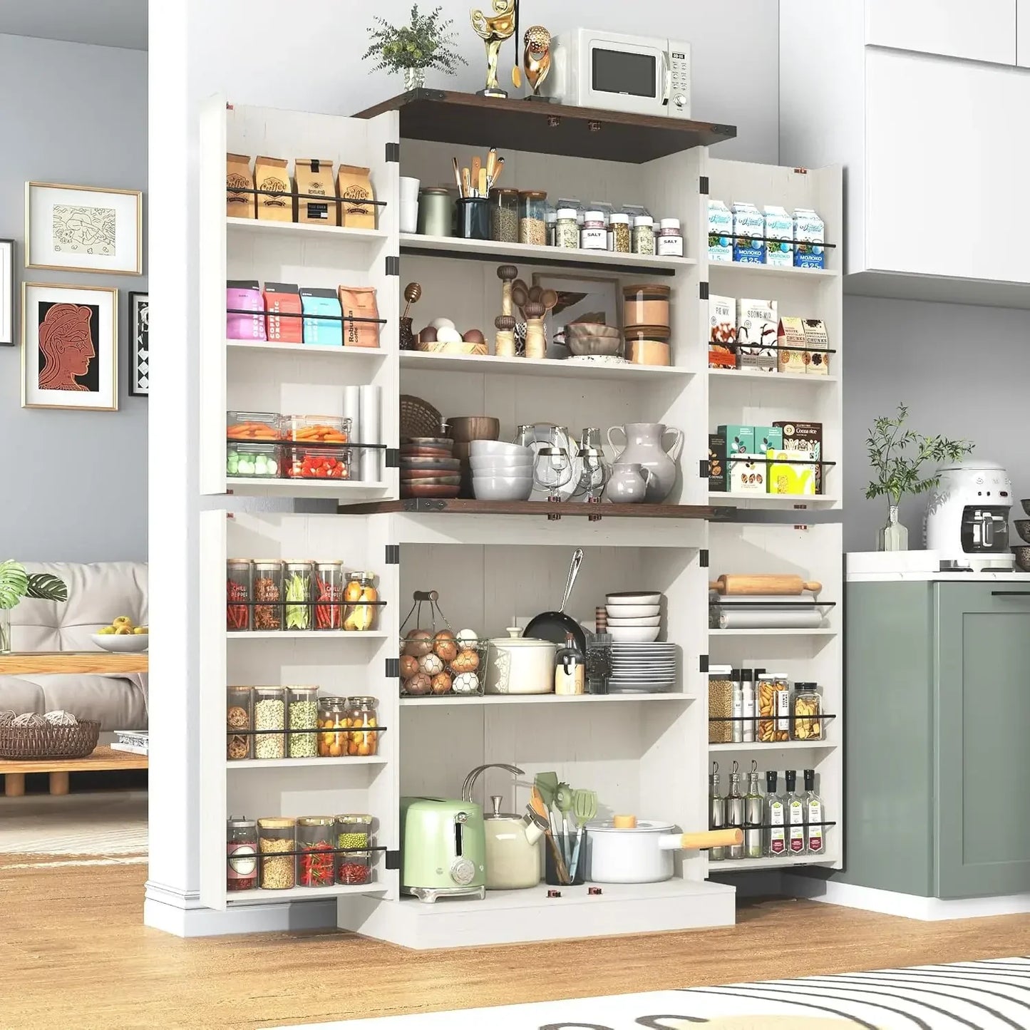 NEW Farmhouse Kitchen Pantry Cabinet,71" Tall Storage Cabinet.