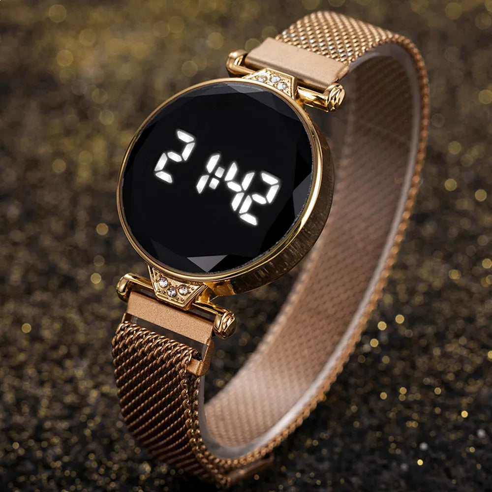 Fashion Rose Gold Women's Watches Waterproof LED Digital Watch Luxury Stainless Steel Ladies Electronic Wristwatch Reloj Mujer