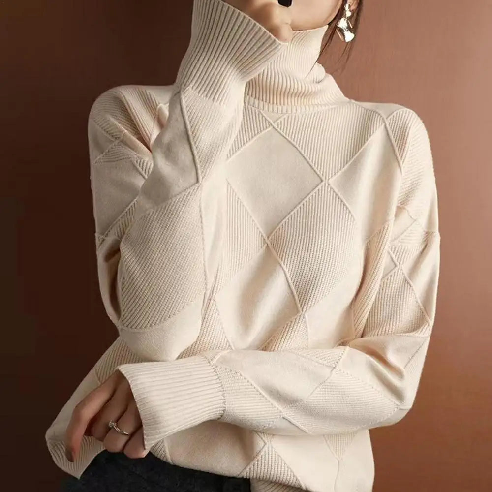 Turtleneck Sweater Long Sleeve High Neck Winter Sweater Warm Turtleneck Sweaters Knitted Loose Women Pullover Sweater Jumper