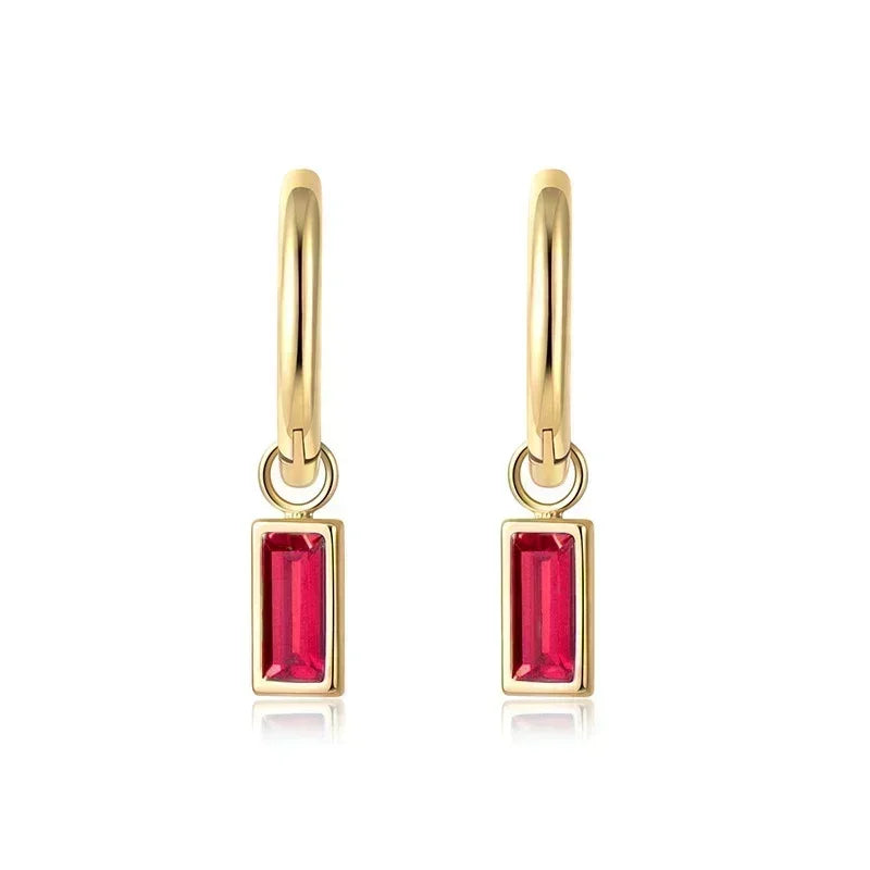 925 Sterling Silver Ear Needle Rose colors Zircon Hoop Geometric Pendant Earrings for women Luxury Fashion Wedding Jewellery2023
