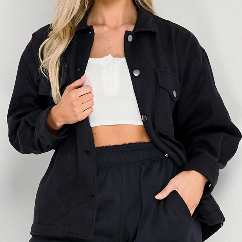 Autumn Single Breasted Turn-down Collar Wool Coat Women Elegant Long Sleeve Pocket Outwear Fashion Solid Loose Streetwear Jacket