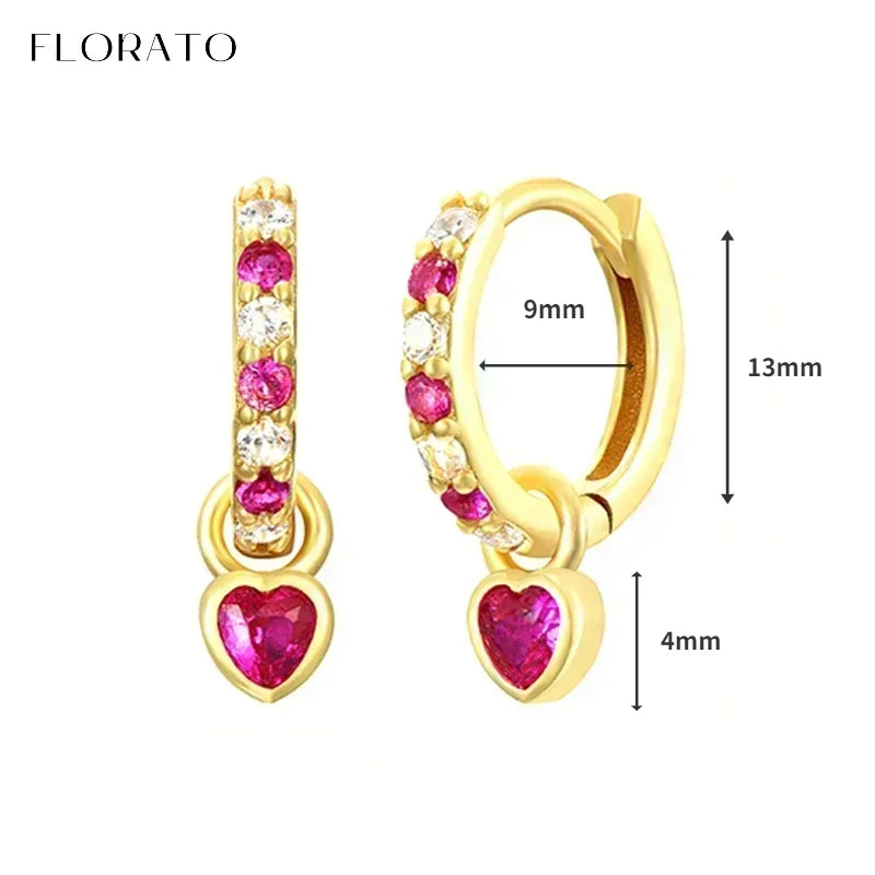 925 Sterling Silver Ear Needle Rose colors Zircon Hoop Geometric Pendant Earrings for women Luxury Fashion Wedding Jewellery2023