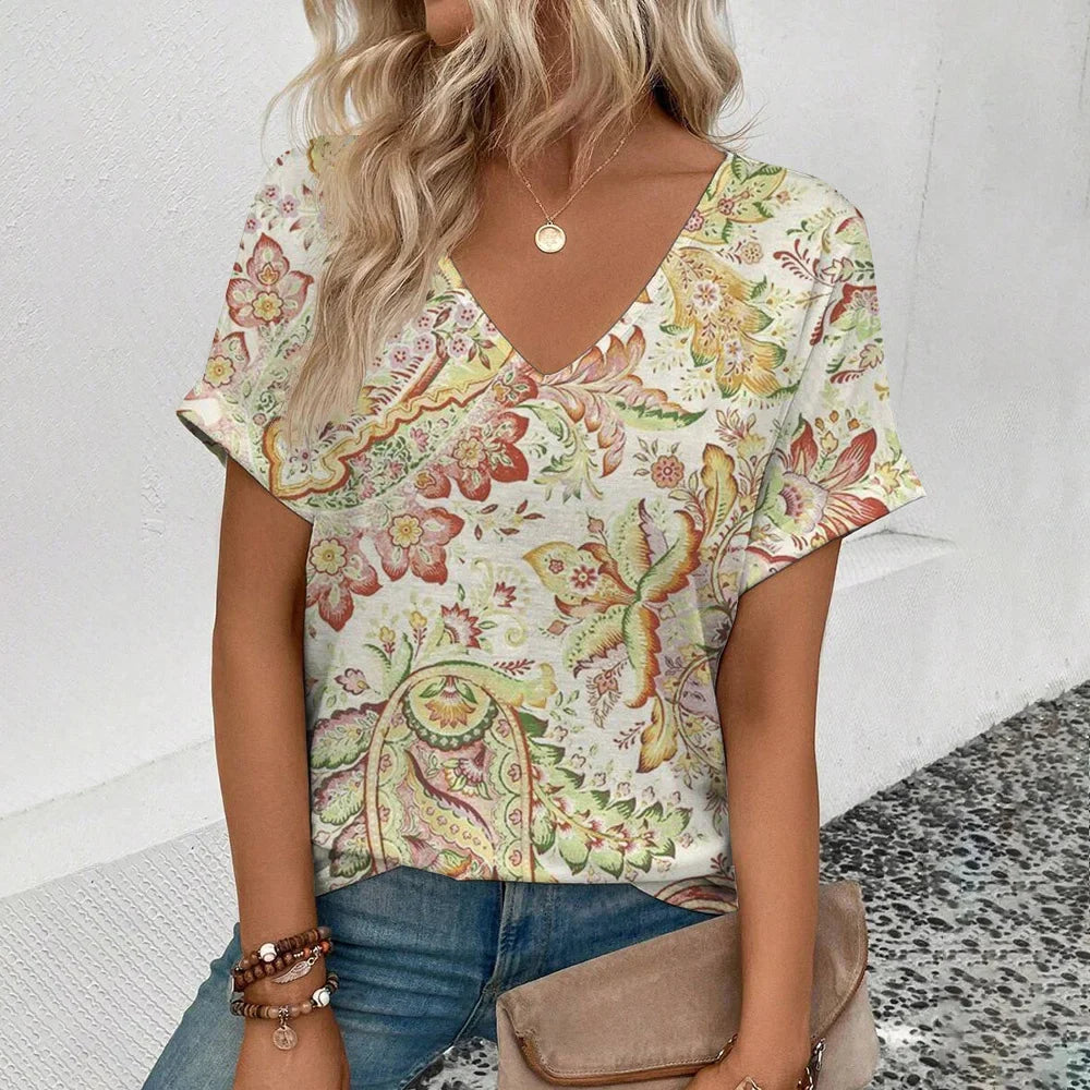 Women's Plus Size T-Shirt Summer V-Neck T Shirt For Women Daily Fashion Short Sleeve Casual T-Shirt 3d Print Female Clothes