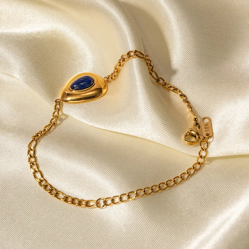 Waterproof Lapis Lazuli Triangle Oval Pendant Bracelet Stainless Steel 18K Gold Plated Ladies Jewelry Gift 2023 NEW