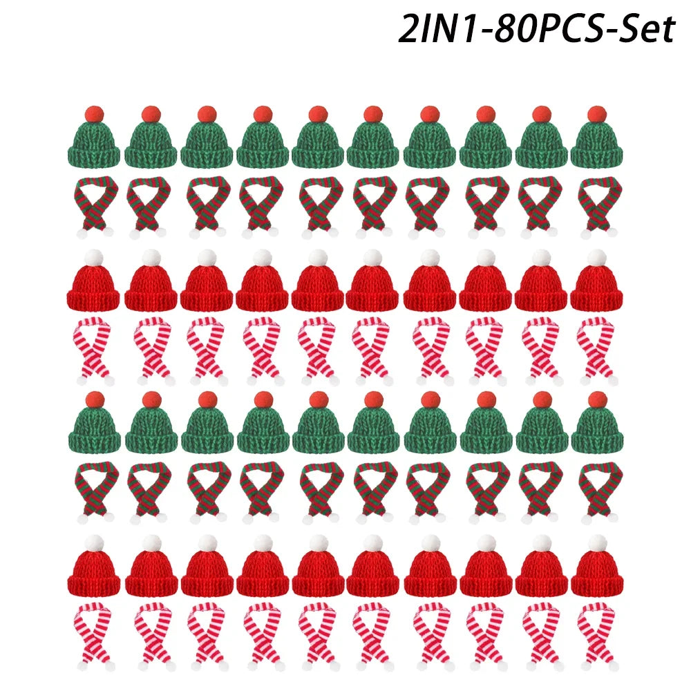 Mini Santa Hat & Scarf 2024 New Christmas Costume for Cat Rabbit Doll Lollipop Bottle DIY Xmas Party Dinner Decoration