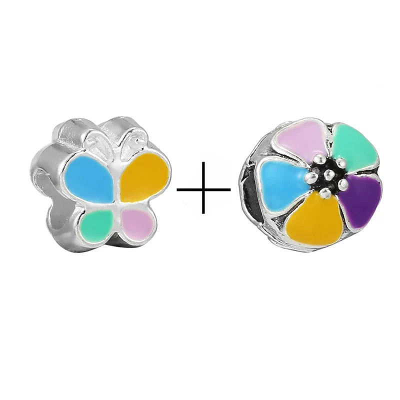 BRACE CODE 2Pcs/Lot Pan Spring New Purple Charm Love Floral Diy Beads Pendant Making Men's Women's Children's Fine Bracelets