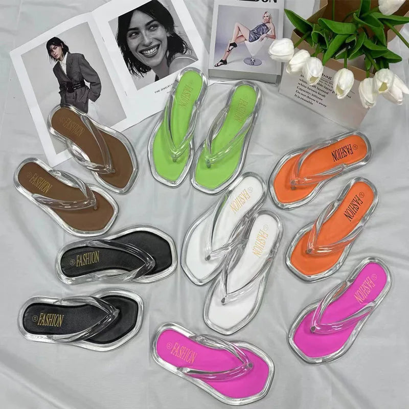 Women's Summer Candy Color Flip Flops Fashion All Match Outdoor Casual Flat Slippers Ladies Soft Soled Beach Sandal Women Slides