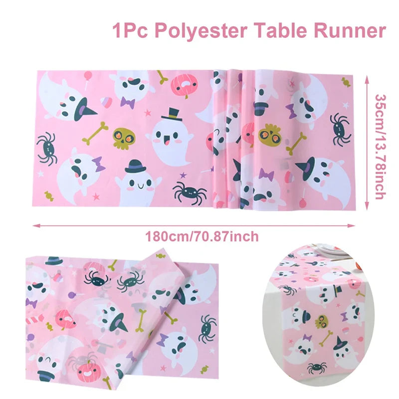 Halloween Pumpkin Ghost Table Runner Happy Halloween Party Decorations 2024 For Home Kitchen Dining Candy Castle Table Covers