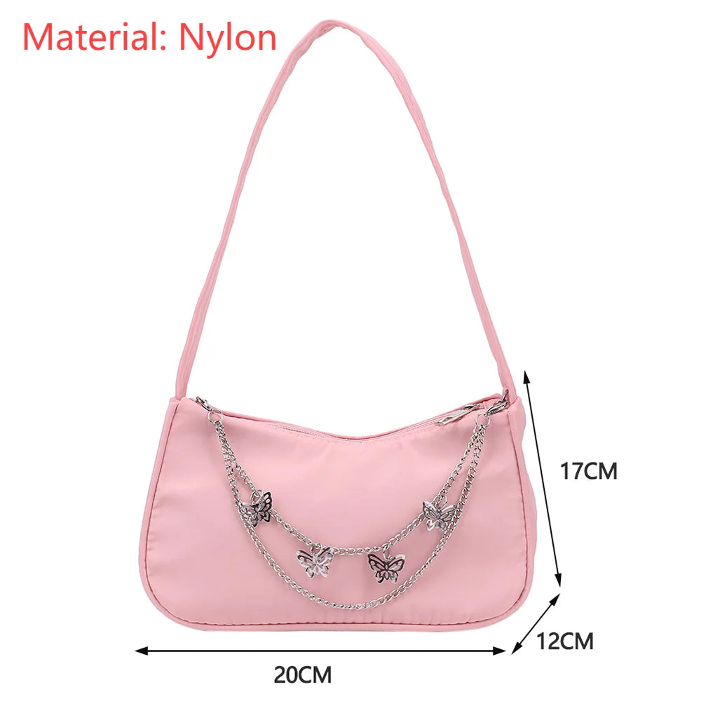 Retro Butterfly Chain Underarm Bag Women‘s Fashion Solid Color Shopping Shoulder Bag Travel Casual Small Handbags for Women